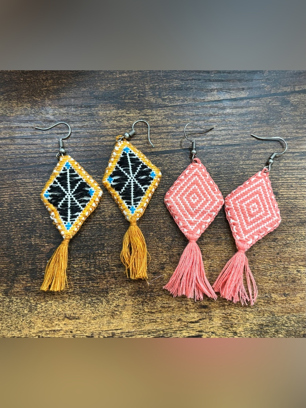 Vibrant Mexican Embroidered Boho Tassel Earrings Set | 2 Pairs